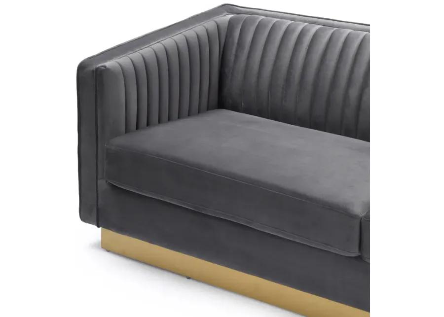 Miranda Dark Gray Velvet and Gold Sofa