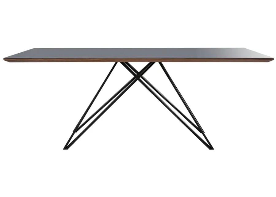 Urbino Mid-Century Dining Table in Matte Black Finish with Walnut and Dark Gray Glass Top