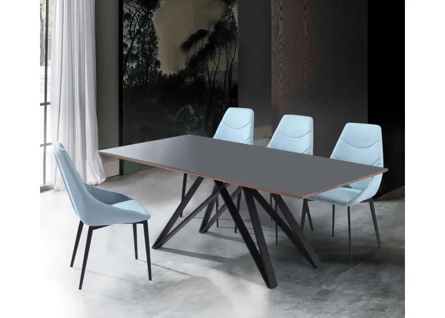 Urbino Mid-Century Dining Table in Matte Black Finish with Walnut and Dark Gray Glass Top