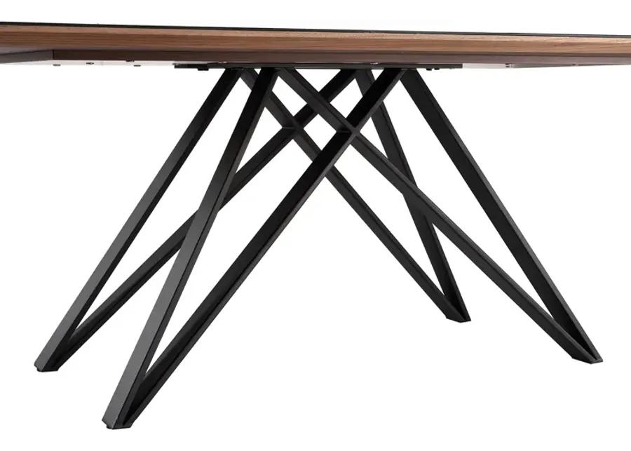 Urbino Mid-Century Dining Table in Matte Black Finish with Walnut and Dark Gray Glass Top