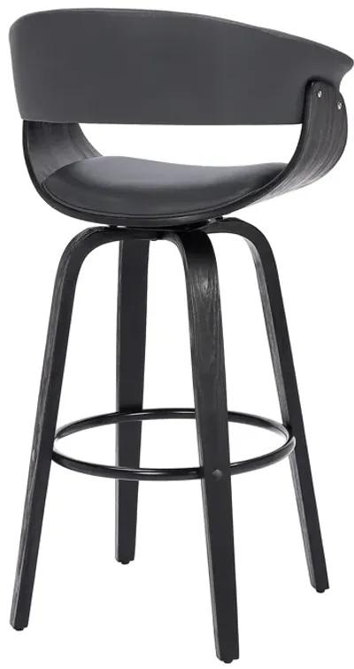 Julyssa 26" Counter Height Swivel Grey Faux Leather and Black Wood Bar Stool