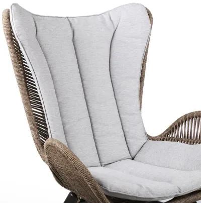 King Indoor Outdoor Lounge Chair in Dark Eucalyptus Wood with Truffle Rope and Grey Cushion