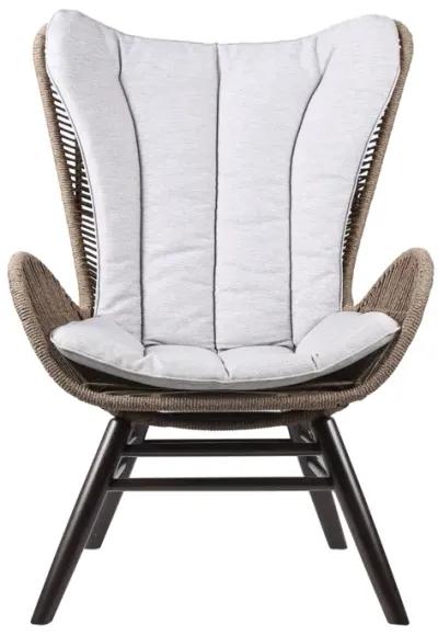 King Indoor Outdoor Lounge Chair in Dark Eucalyptus Wood with Truffle Rope and Grey Cushion