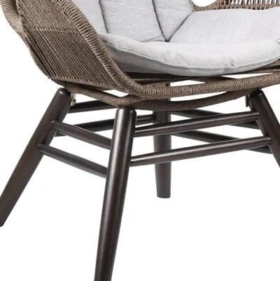 King Indoor Outdoor Lounge Chair in Dark Eucalyptus Wood with Truffle Rope and Grey Cushion