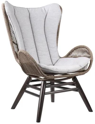 King Indoor Outdoor Lounge Chair in Dark Eucalyptus Wood with Truffle Rope and Grey Cushion