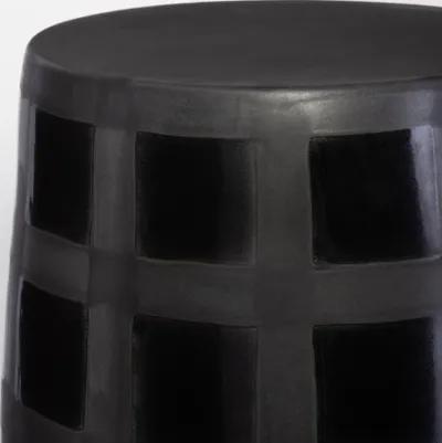 Patchwork Gridded Black Garden Stool