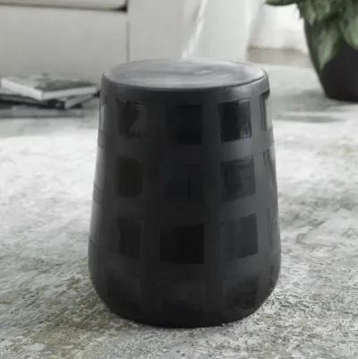 Patchwork Gridded Black Garden Stool