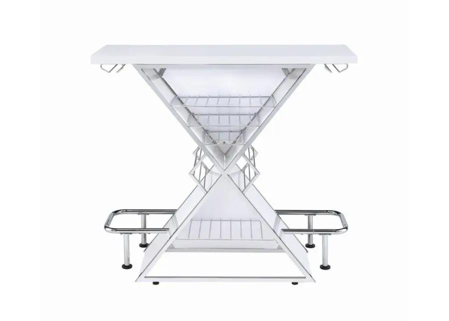 Atoka X-shaped Bar Unit with Wine Bottle Storage Glossy White