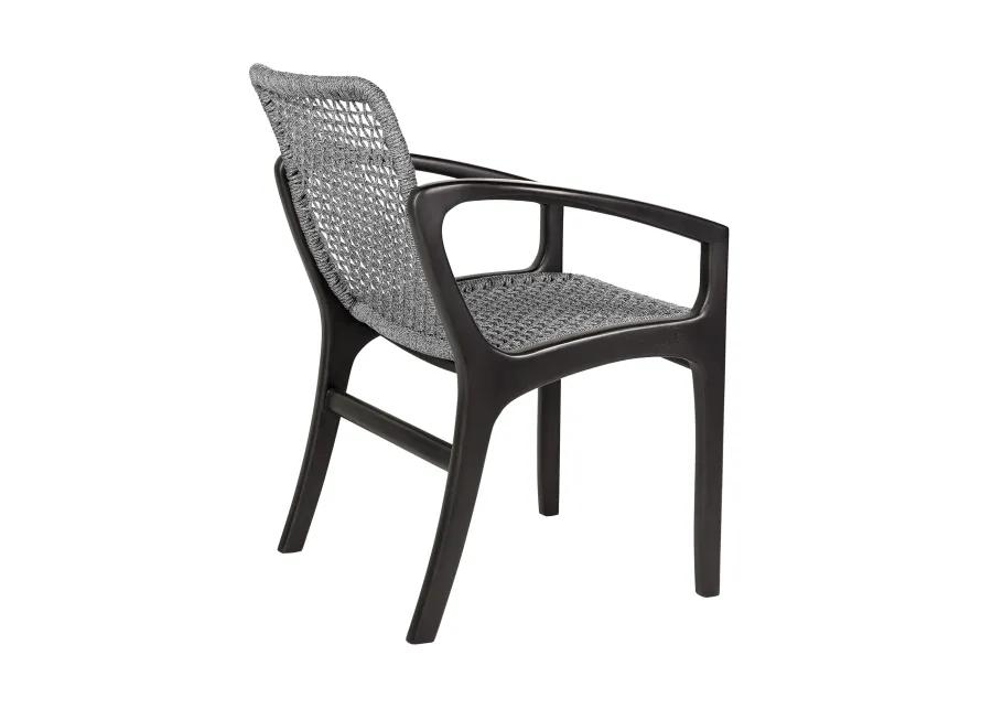 Beckham Outdoor Patio Dining Chair in Dark Eucalyptus Wood and Gray Rope