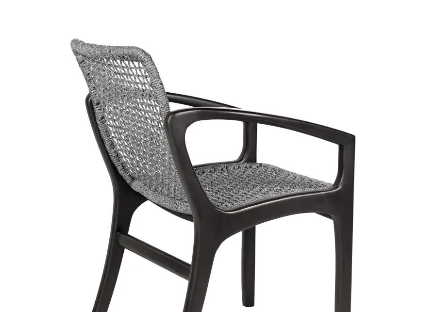 Beckham Outdoor Patio Dining Chair in Dark Eucalyptus Wood and Gray Rope