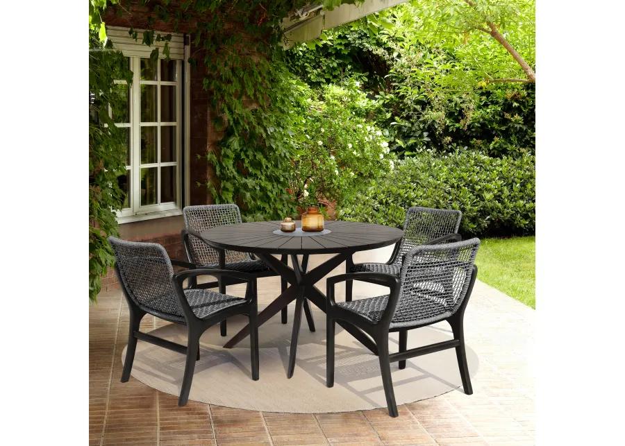 Beckham Outdoor Patio Dining Chair in Dark Eucalyptus Wood and Gray Rope