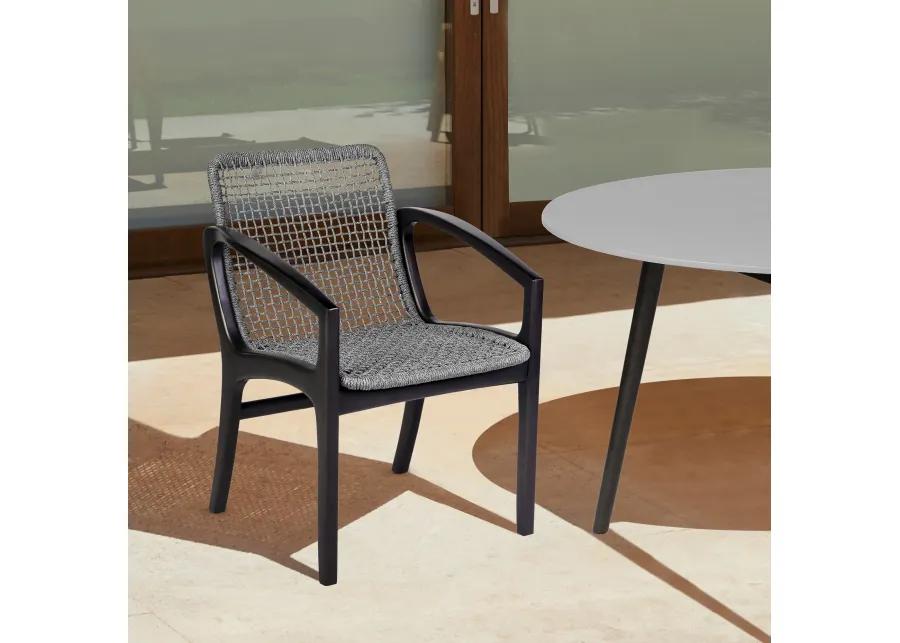 Beckham Outdoor Patio Dining Chair in Dark Eucalyptus Wood and Gray Rope