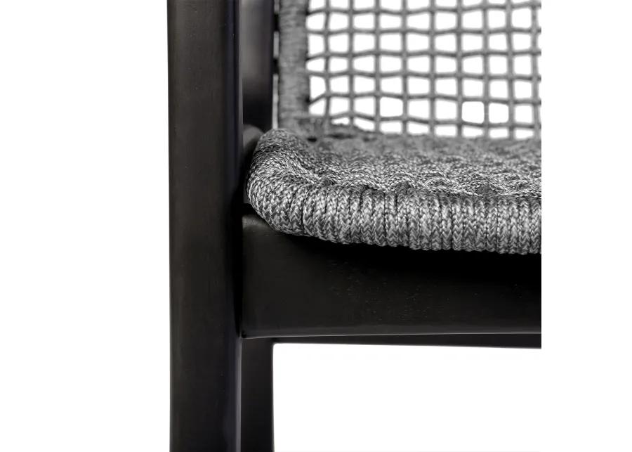 Beckham Outdoor Patio Dining Chair in Dark Eucalyptus Wood and Gray Rope