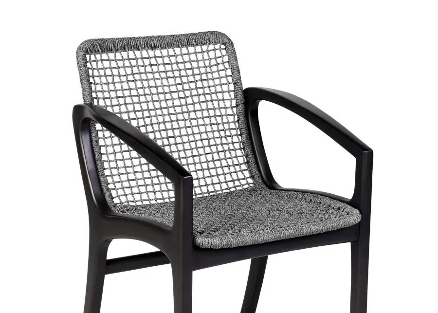 Beckham Outdoor Patio Dining Chair in Dark Eucalyptus Wood and Gray Rope