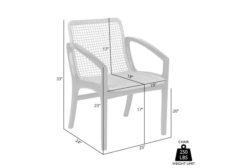 Beckham Outdoor Patio Dining Chair in Dark Eucalyptus Wood and Gray Rope