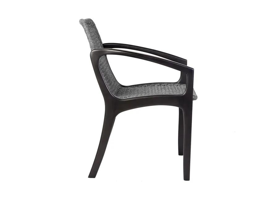 Beckham Outdoor Patio Dining Chair in Dark Eucalyptus Wood and Gray Rope