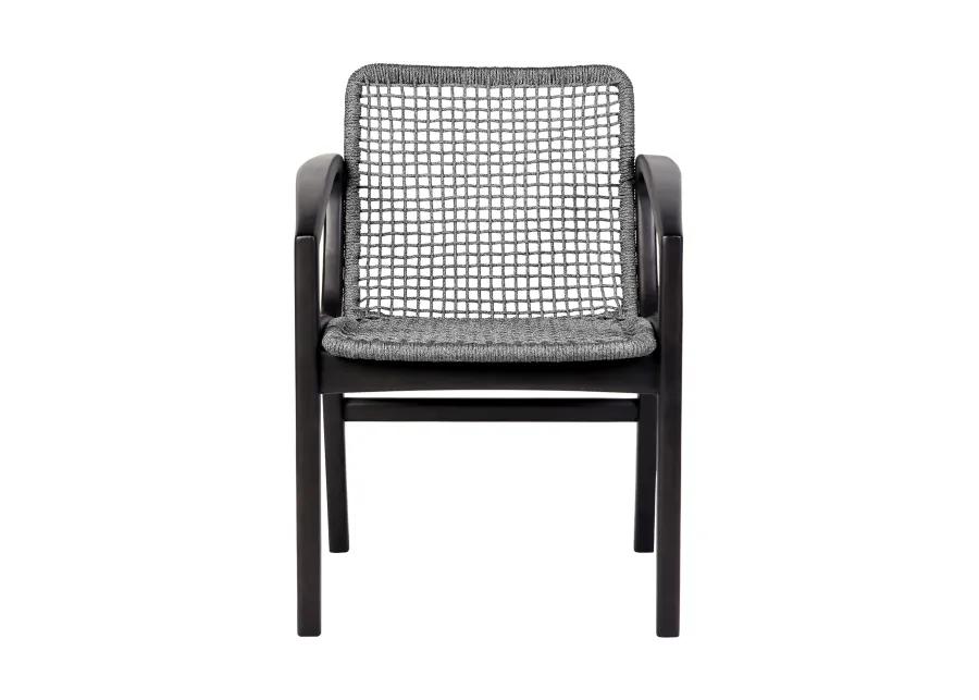 Beckham Outdoor Patio Dining Chair in Dark Eucalyptus Wood and Gray Rope