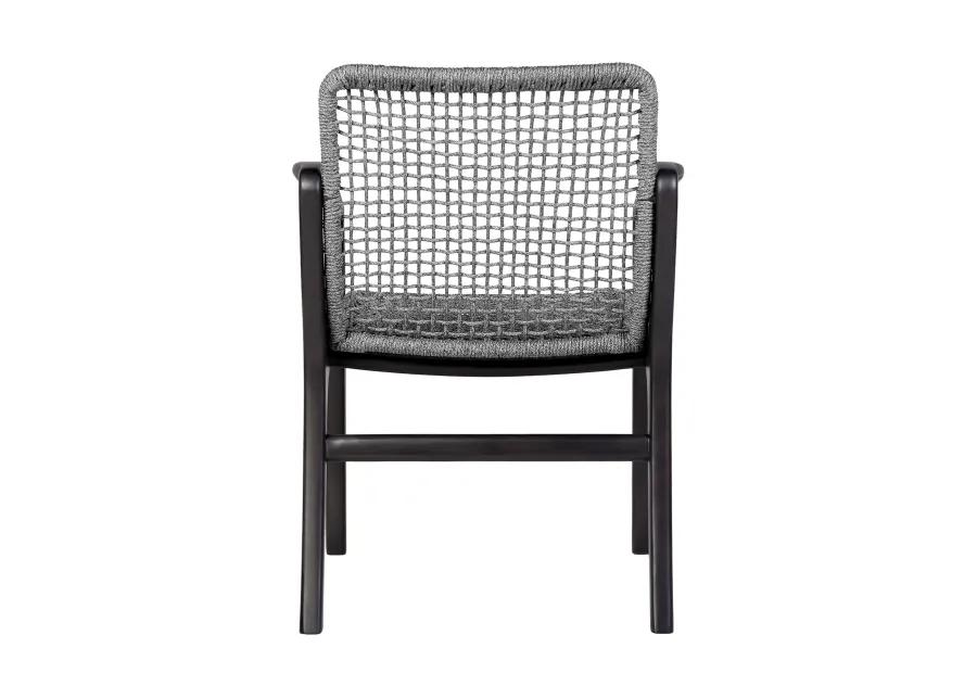 Beckham Outdoor Patio Dining Chair in Dark Eucalyptus Wood and Gray Rope