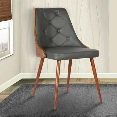 Lily Mid-Century Dining Chair in Walnut Finish and Gray Faux Leather