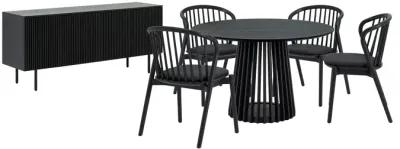 Pasadena Echo 6 Piece Round Dining Set with Buffet in Black Oak Finish with Faux Leather