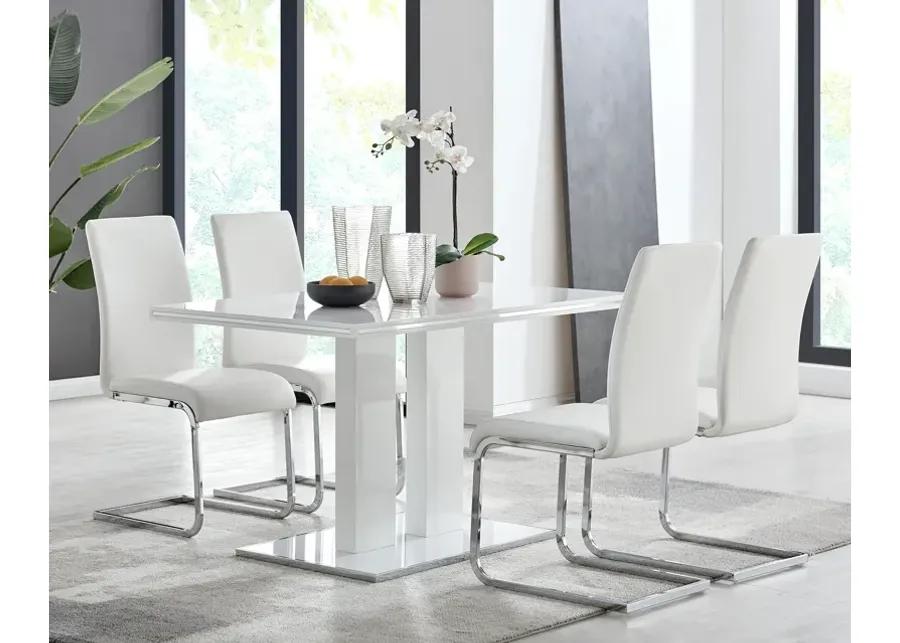 Amanda Contemporary Side Chair in White Faux Leather and Chrome Finish - Set of 2