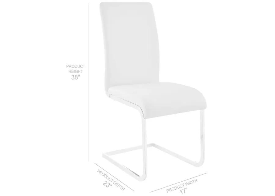 Amanda Contemporary Side Chair in White Faux Leather and Chrome Finish - Set of 2