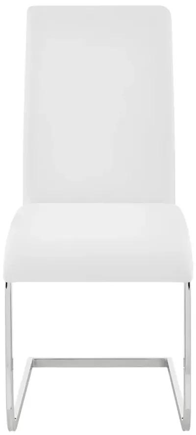 Amanda Contemporary Side Chair in White Faux Leather and Chrome Finish - Set of 2