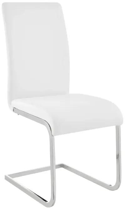 Amanda Contemporary Side Chair in White Faux Leather and Chrome Finish - Set of 2