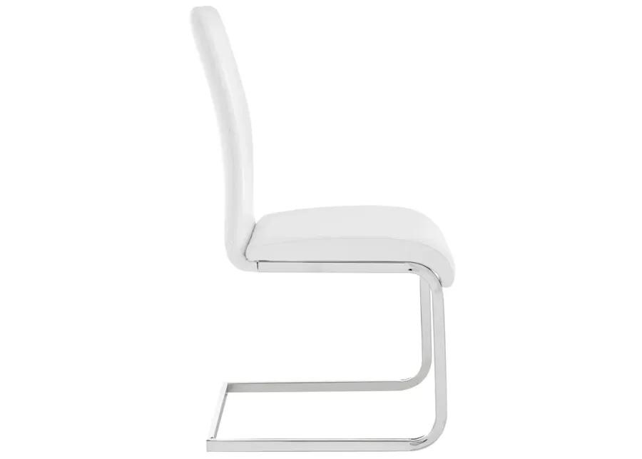 Amanda Contemporary Side Chair in White Faux Leather and Chrome Finish - Set of 2