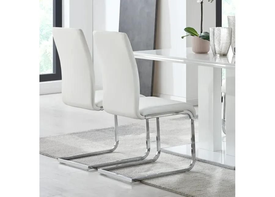 Amanda Contemporary Side Chair in White Faux Leather and Chrome Finish - Set of 2