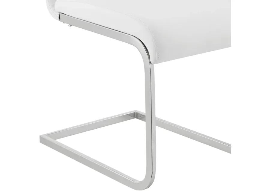 Amanda Contemporary Side Chair in White Faux Leather and Chrome Finish - Set of 2