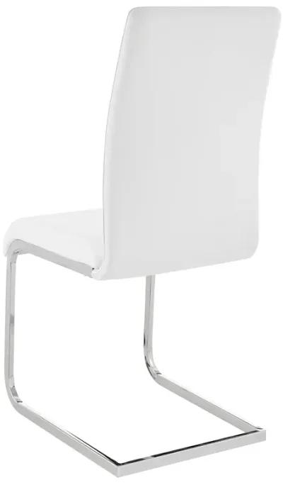 Amanda Contemporary Side Chair in White Faux Leather and Chrome Finish - Set of 2