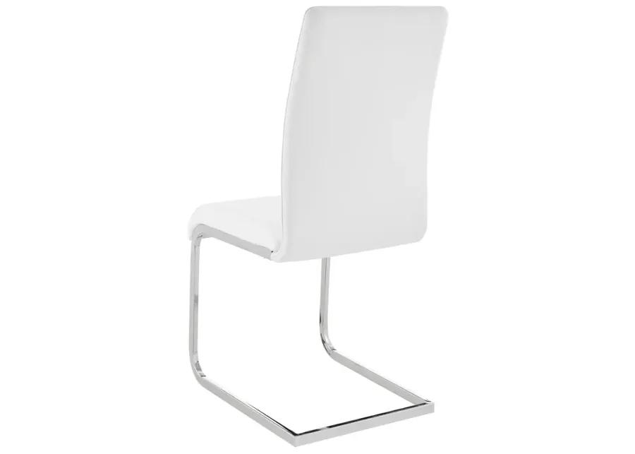 Amanda Contemporary Side Chair in White Faux Leather and Chrome Finish - Set of 2