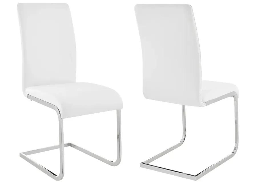 Amanda Contemporary Side Chair in White Faux Leather and Chrome Finish - Set of 2