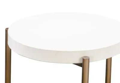 Lyon Round White Concrete and Metal Side Table