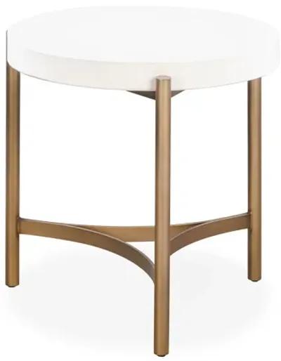 Lyon Round White Concrete and Metal Side Table