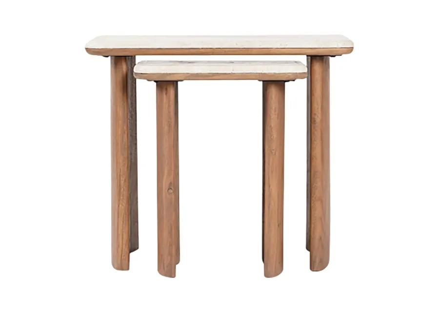 S/2 18/21" Nested Travertine Side Tables,brown, Kd - Set of 2