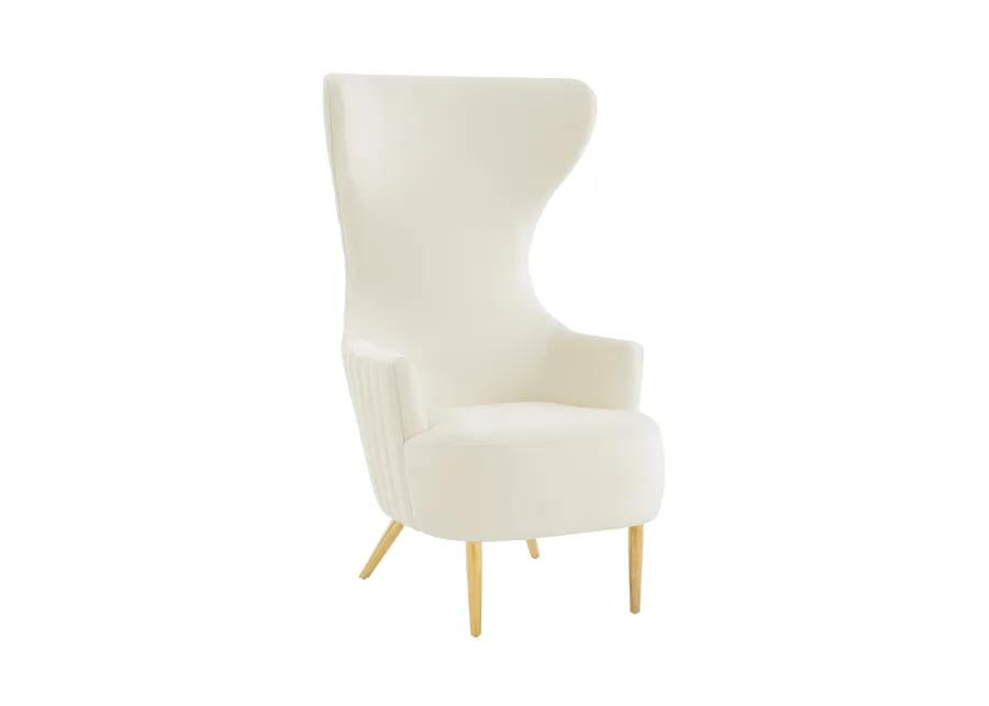 Julia Cream Velvet Channel Tufted Wingback Chair