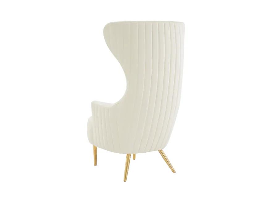 Julia Cream Velvet Channel Tufted Wingback Chair