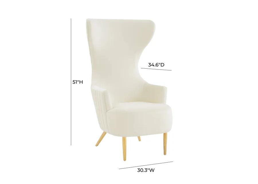 Julia Cream Velvet Channel Tufted Wingback Chair