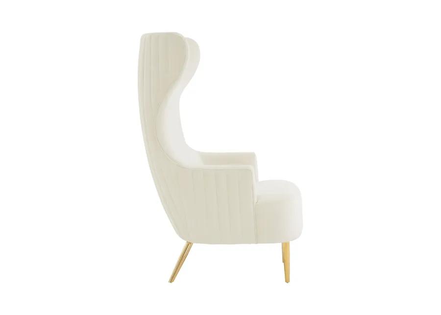 Julia Cream Velvet Channel Tufted Wingback Chair