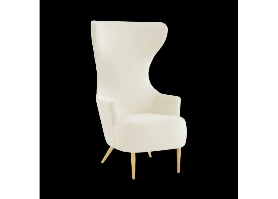 Julia Cream Velvet Channel Tufted Wingback Chair