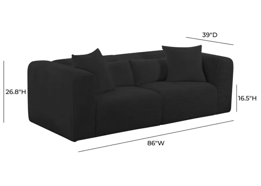 Tarra Fluffy Oversized Black Corduroy Modular Loveseat