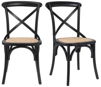 Neyo Side Chair in Black with Natural Rattan Seat - Set of 2