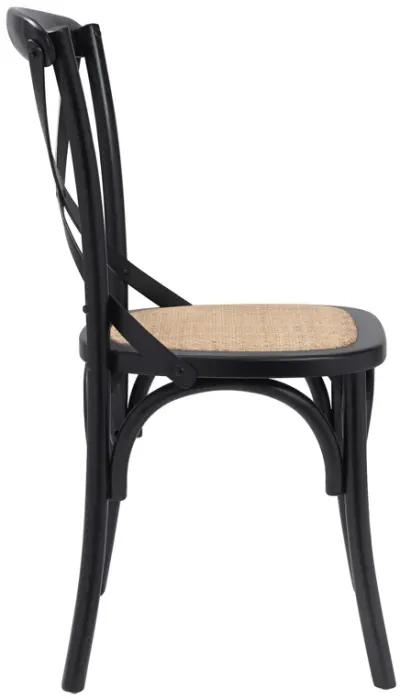 Neyo Side Chair in Black with Natural Rattan Seat - Set of 2