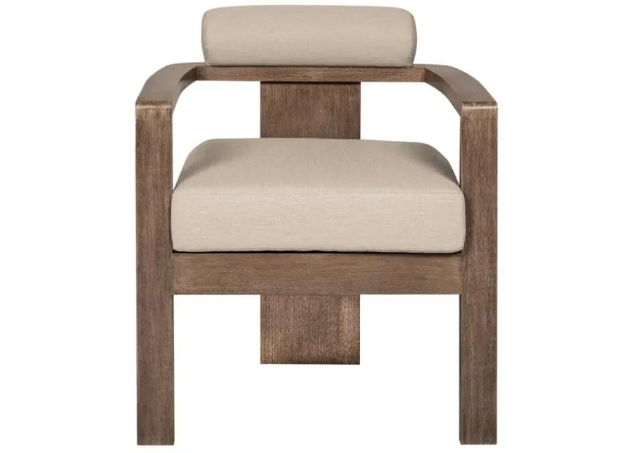 Relic Outdoor Patio Dining Chair in Weathered Eucalyptus Wood with Taupe Olefin Cushions