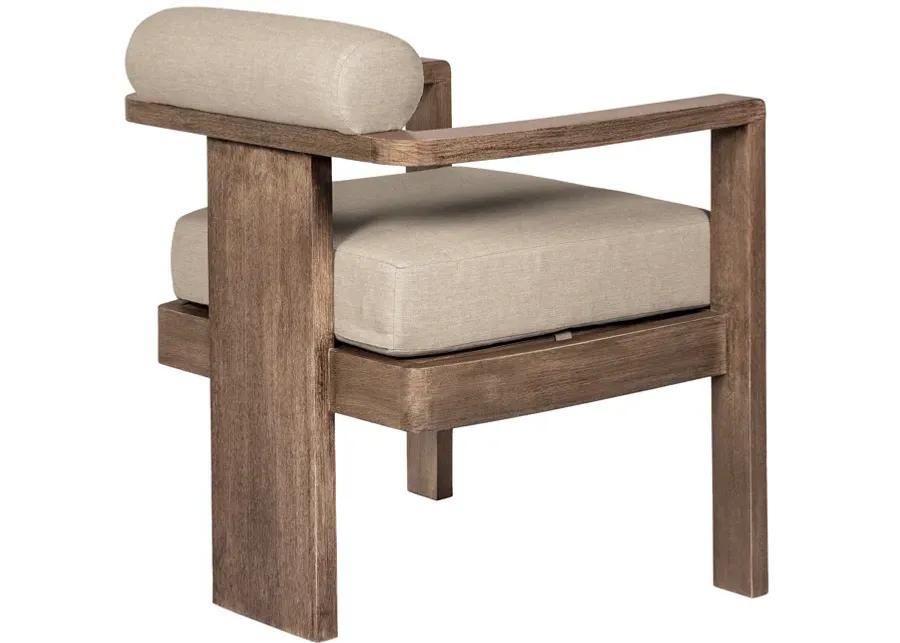 Relic Outdoor Patio Dining Chair in Weathered Eucalyptus Wood with Taupe Olefin Cushions