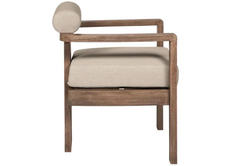 Relic Outdoor Patio Dining Chair in Weathered Eucalyptus Wood with Taupe Olefin Cushions