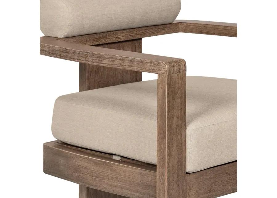 Relic Outdoor Patio Dining Chair in Weathered Eucalyptus Wood with Taupe Olefin Cushions