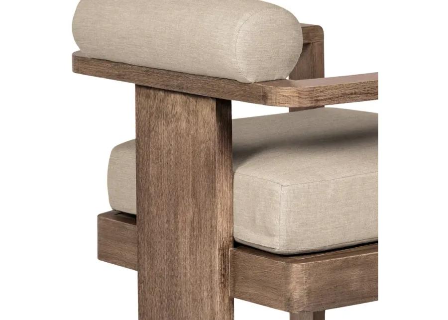 Relic Outdoor Patio Dining Chair in Weathered Eucalyptus Wood with Taupe Olefin Cushions